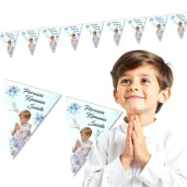 baner flagi girlanda papierowa chlopiec w albie dekoracja na komunie swieta 3 6 m