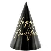 czapeczki papierowe happy new year czarne partydeco 6 szt