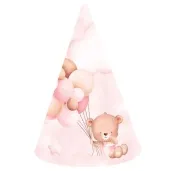 czapeczki papierowe misie z balonikami rozowy jasny congee 6 szt