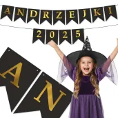 dekoracja baner na andrzejki 2025 girlanda z napisem czarno zlota 2 m