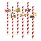 dekoracja do napojow na urodziny slomki papierowe budowa pojazdy 6 szt