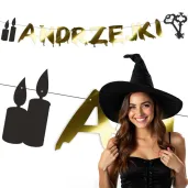 dekoracja do powieszenia na andrzejki baner swiece i klucze metalik girlanda papierowa 1 5 m