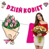 dekoracja do powieszenia na dzien kobiet baner girlanda papierowa kwiaty i diament rozowy 2 m