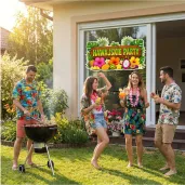 dekoracja do przyklejenia na okno drzwi hawajskie party kwiaty i owoce wakacje lato aloha