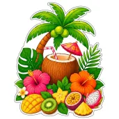 dekoracja do przyklejenia na okno drzwi hawajskie party palma i kokos wakacje lato aloha kwiaty