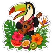 dekoracja do przyklejenia na okno drzwi hawajskie party tukan ukulele wakacje lato aloha kwiaty