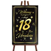 dekoracja na 18 urodziny drewniana tablica powitalna osiemnastka glamour zloto czarna