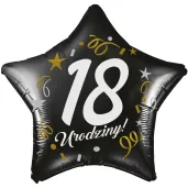 dekoracja na 18 urodziny osiemnastke balon foliowy gwiazda glamour czarny 18 str