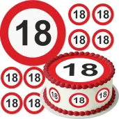 dekoracja na 18 urodziny osiemnastke oplatek na tort traffic birthday zestaw 1 8 szt 20 cm