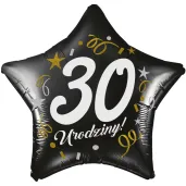 dekoracja na 30 urodziny balon foliowy gwiazda glamour czarny 18 str