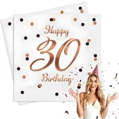dekoracja na 30 urodziny serwetki happy birthday 30 beauty and charm rozowo zloty godan 33 cm