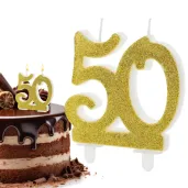 dekoracja na 50 urodziny swieczka na tort liczba 50 zloty partydeco 8 5 cm