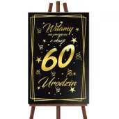 dekoracja na 60 urodziny drewniana tablica powitalna glamour zloto czarna powitanie gosci