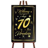 dekoracja na 70 urodziny drewniana tablica powitalna glamour zloto czarna powitanie gosci