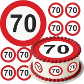 dekoracja na 70 urodziny oplatek na tort traffic birthday zestaw 1 8 szt 20 cm