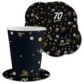 dekoracja na 70 urodziny papierowe podkladki pod kubki 70 glamour czarne 12 szt
