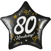 dekoracja na 80 urodziny balon foliowy gwiazda glamour czarny 18 str