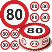 dekoracja na 80 urodziny oplatek na tort traffic birthday zestaw 1 8 szt 20 cm