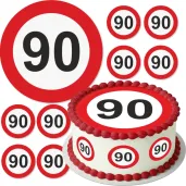 dekoracja na 90 urodziny oplatek na tort traffic birthday zestaw 1 8 szt 20 cm