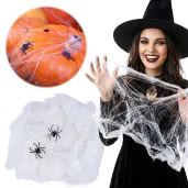 dekoracja na andrzejki sztuczna pajeczyna i 2 pajaki nylonowa halloween ozdoba biala 60 g