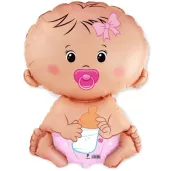 dekoracja na baby shower dla dziewczynki balon foliowy bobas dziewczynka flexmetal 14 shp