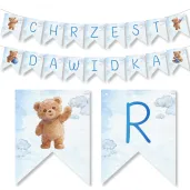 dekoracja na chrzest swiety chlopca baner girlanda niebieski mis personalizacja imie dziecka