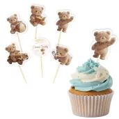 dekoracja na chrzest swiety chlopca dziewczynki pikery na muffinki bezowy mis szpilki x6
