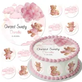 dekoracja na chrzest swiety dziewczynki personalizowany oplatek na tort rozowy mis 1 8