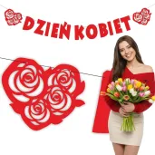 dekoracja na dzien kobiet 8 marca baner girlanda papierowa azurowe roze do szkoly pracy 2 m
