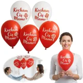 dekoracja na dzien matki 26 maja balony lateksowe kocham cie mamo bialo czerwone 12 5 szt