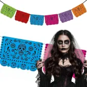 dekoracja na halloween girlanda papierowa baner kolorowe czaszki dia de los muertos 2 2 m