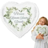 dekoracja na komunie personalizowany balon foliowy eukaliptusowe serce imie bialy 18 hrt