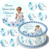 dekoracja na komunie swieta personalizowany oplatek na tort chlopiec w albie imie zestaw 1 8