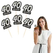 dekoracja na muffinki pikery 40 urodziny glamour ozdobne szpilki na babeczki 6 szt