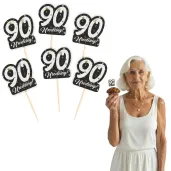 dekoracja na muffinki pikery 90 urodziny glamour ozdobne szpilki na babeczki 6 szt