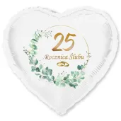 dekoracja na rocznice slubu srebrne gody balon foliowy serce liczba 25 bialy 18 hrt