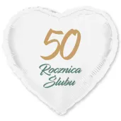 dekoracja na rocznice slubu zlote gody balon foliowy serce liczba 50 bialy 18 hrt
