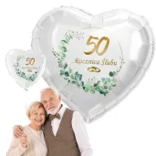 dekoracja na rocznice slubu zlote gody balon foliowy serce liczba 50 bialy 18 hrt
