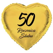 dekoracja na rocznice slubu zlote gody balon foliowy serce liczba 50 zloty 18 hrt