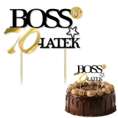 dekoracja na tort topper papierowy bosski 70 latek zloto czarny 16 cm