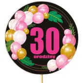 dekoracja na urodziny topper papierowy na tort liczba 30 baloniki czarno rozowy 18 5 x 11 cm