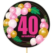 dekoracja na urodziny topper papierowy na tort liczba 40 baloniki czarno rozowy 18 5 x 11 cm
