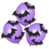 dekoracja nietoperze z oczami na balonach czarno fioletowa 3 szt
