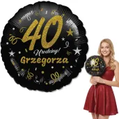 dekoracja prezent na 18 30 40 50 urodziny balon foliowy z imieniem glamour birthday czarny 18