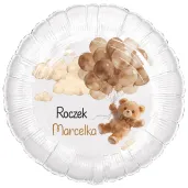 dekoracja prezent na roczek 1 urodziny personalizowany balon foliowy bezowy mis imie