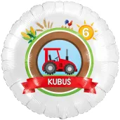 dekoracja prezent na urodziny balon foliowy traktor z imieniem bialy do girland wies farma 18