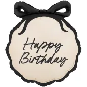 dekoracja prezent na urodziny balon foliowy z kokardka happy birthday kremowo czarny 22 cale