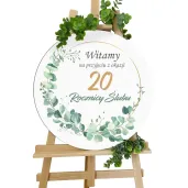 dekoracja sali na 20 rocznice slubu porcelanowe gody tablica powitalna eukaliptus beauty