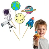 dekoracje babeczek pikery na muffinki kosmiczne party rakieta astronauta urodziny 6 szt