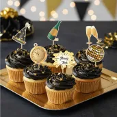 dekoracje do muffinek przekasek na sylwestra pikery szampanski nowy rok zloto czarne 6 szt